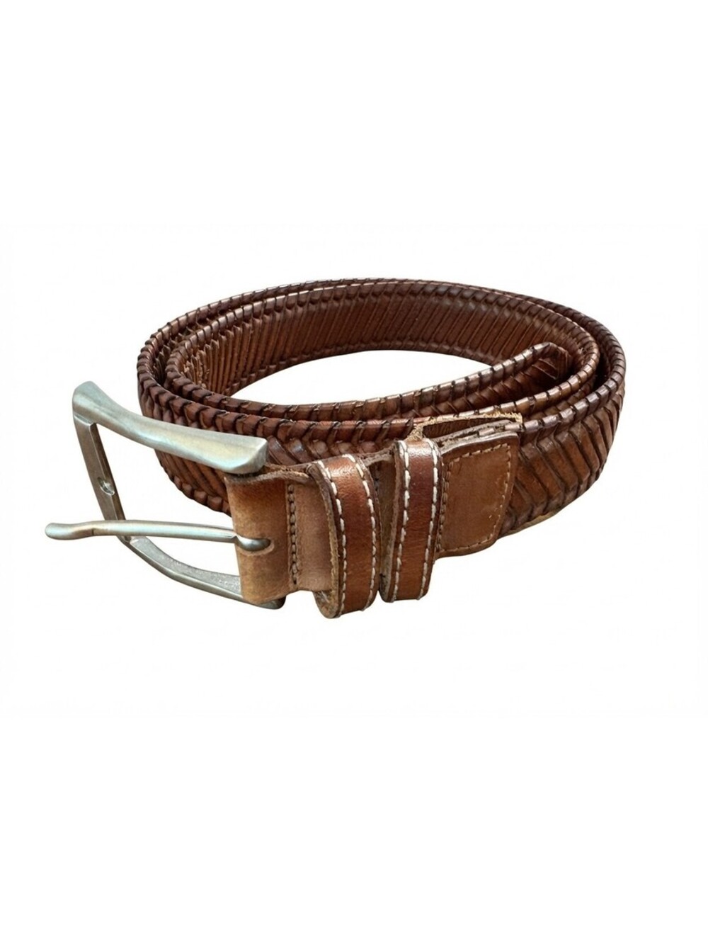 Vintage Ralph Lauren Men's Brown Woven Leather Belt - Size 36 - Made in Spain